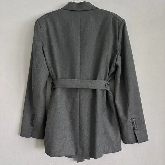 Pinko Emeline Belted Wool Blend Blazer Gray Italy Size 12 US / 48 IT - Picture 3 of 15